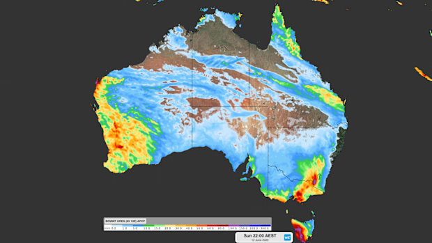 ECMWF model's accumulated rain forecast during the week ending on Sunday, June 12.

