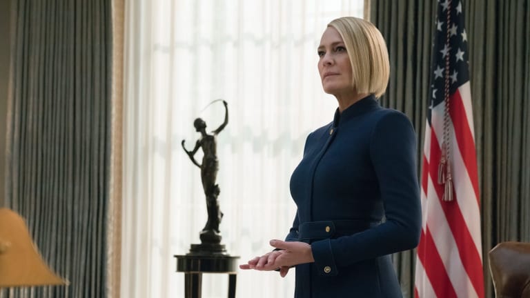 Wright's wardrobe takes on a military look in House of Cards Season 6.