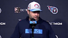 Titans coach Brian Callahan fronts the media.