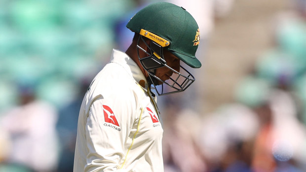 Usman Khawaja of Australia walks off after he was dismissed by Ravichandran Ashwin of India during day three of the First Test match in the series between India and Australia at Vidarbha Cricket Association Ground on February 11, 2023 in Nagpur, India. (Photo by Robert Cianflone/Getty Images)