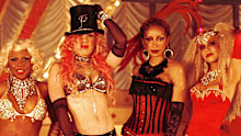From left to right: Lil' Kim, Pink, Mya and Christina Aguilera star in their Lady Marmalade music video in 2001.