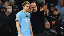 Guardiola and De Bruyne during a recent City game. 