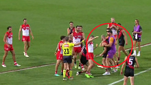 Bombers runner Travis Cloke is under fire for getting involved.