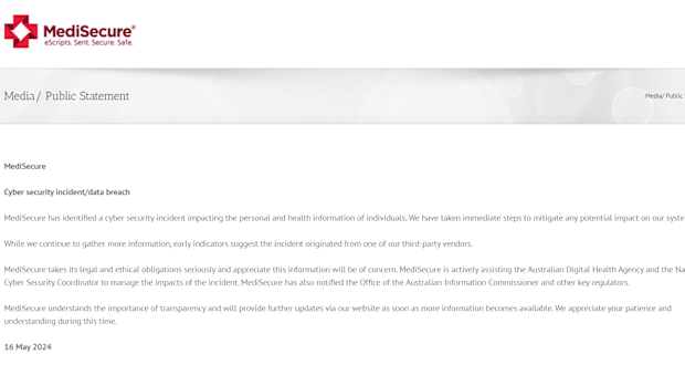 The statement posted by MediSecure.