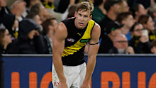 Tom Lynch of the Tigers rues a missed shot on goal.