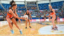 Jamie-Lee Price of the Giants keeps the ball in play during her team's win over Collingwood.