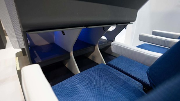 Núñez Vicente designed the lower level to offer increased leg room. Pictured here: the lower level of the 2023 prototype. Images of Airbus' early stage designs are not currently available.