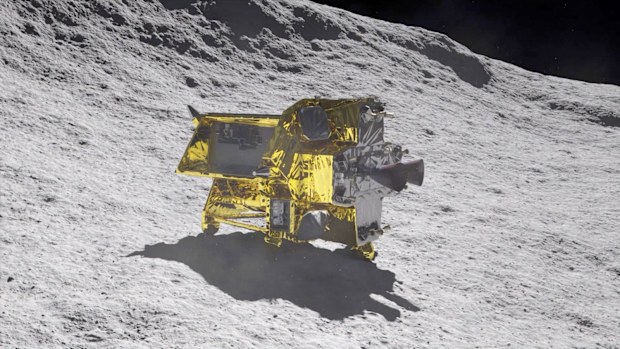 An artist's depiction shows what the "Moon Sniper" mission will look like after landing on the lunar surface.