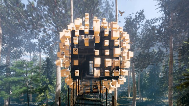 Treehotel's Biosphere hosts people and birds in Harads, Sweden.