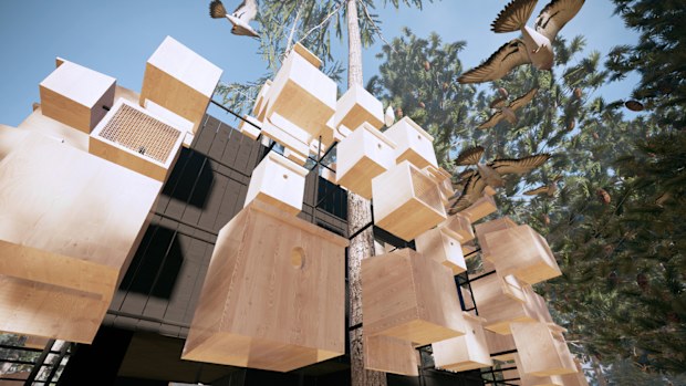 The Biosphere is covered in birdhouses for many kinds of birds in northern Sweden.