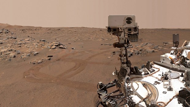 The Perseverance rover took a selfie over a rock nicknamed "Rochette" on September 10, 2021.