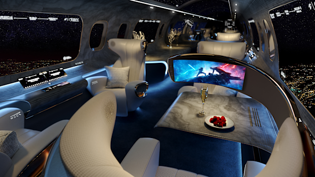 Rosen Aviation cabin design: The Maverick Project is designed to suit a private jet space, but a commercial airplane offering is said to be coming soon.