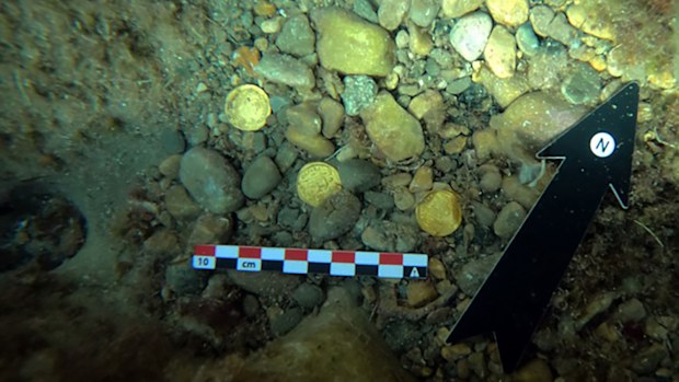 Archaeologists said the coins may have been hidden amid the downfall of the Western Roman Empire. 