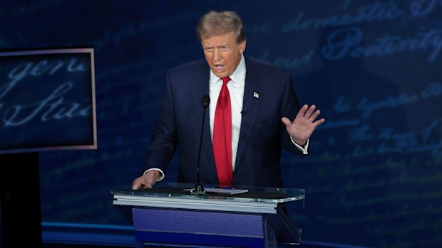 Former US President Donald Trump at The National Constitution Centre on September 10 in Philadelphia