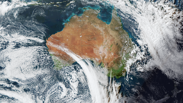 A satellite image of a cold front set to hit Australia on the weekend of August 16.