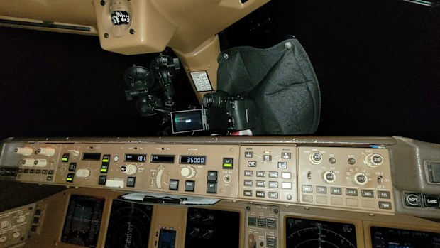Inside the cockpit of Mr Rohner's Swiss Air flight, between Zurich and Bangkok.