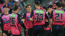 Jordan Silk and the Sydney Sixers celebrate a wicket.