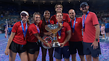 Team USA celebrates with the United Cup after victory in the final over Team Poland.