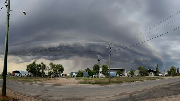 It's now Queensland's turn to brace for wet weather with severe storms broadcast for roughly half the state. Photographer Rhiannon McQueen snapped this photo of a storm cell as it bore down on the outback town of Winton. 