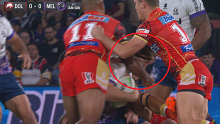 Felise Kaufusi was sent to the sin bin for this shot. 