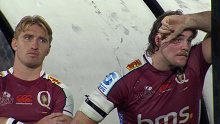 Tate McDermott in the final moments of the Queensland Reds' loss to Moana Pasifika.