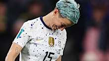 Megan Rapinoe of USA reacts after missing her team's fourth penalty in the penalty shoot out during the FIFA Women's World Cup Australia & New Zealand 2023 Round of 16 match between Sweden and USA at Melbourne Rectangular Stadium on August 06, 2023 in Melbourne / Naarm, Australia. (Photo by Alex Pantling - FIFA/FIFA via Getty Images)