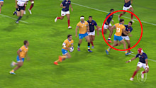 The moment Uruguay's Tomas Inciarte impeded Antoine Hastoy that starved Felipe Etcheverry of a try.