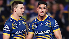 Waqa Blake of the Eels with Tom Opacic and Dylan Brown.