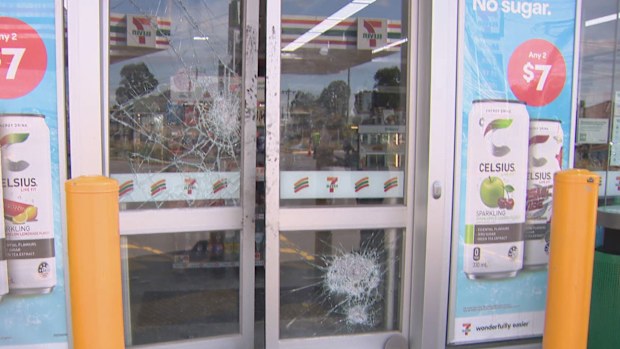 A wild crime rampage came to a crashing end after thieves terrorised a 7-Eleven worker on his first night shift at the store in Melbourne. The thugs smashed into the convenience store on Ashley Street in Braybrook just after midnight.