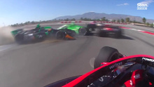 An out of control Romain Grosjean collides with Rinus VeeKay on lap one of the $1 Million Challenge.