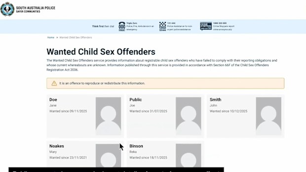 SA public child sex offenders registry