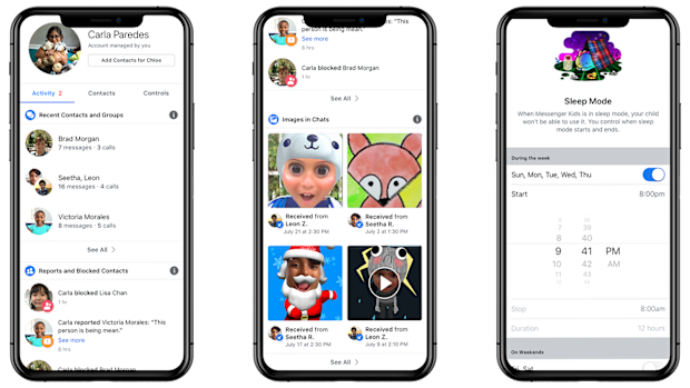 This is the Parents Dash of the Facebook Messenger app for kids.