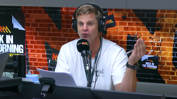 Nick Riewoldt fumes after learning the result of Angus Brayshaw's insurance bid.