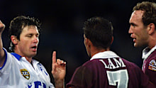 Bill Harrigan sends Gorden Tallis off during State of Origin in 2000.