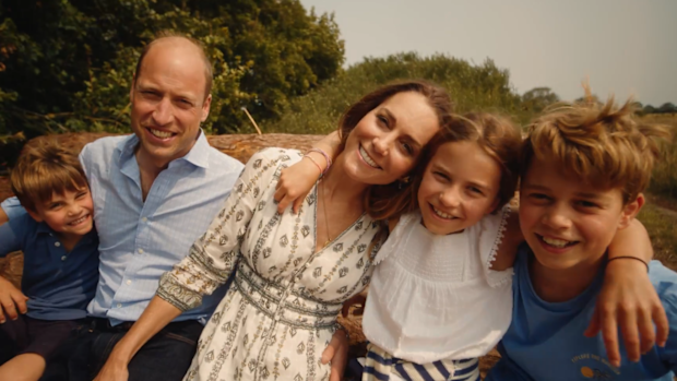 The Prince and Princess of Wales with their children in a family video