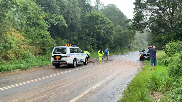 A small landslide is impacting Bangalow road near Byron Bay.