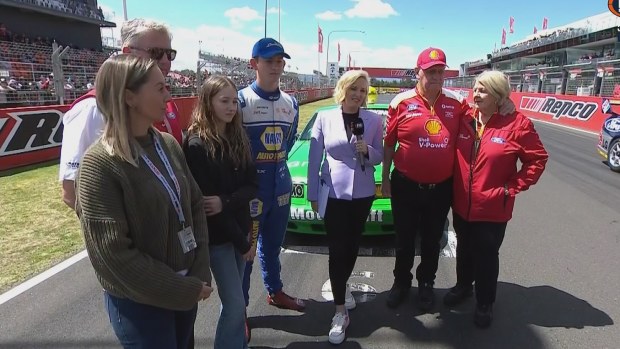 The entire Johnson clan on the grid ahead of the legends parade at the Bathurst 1000.