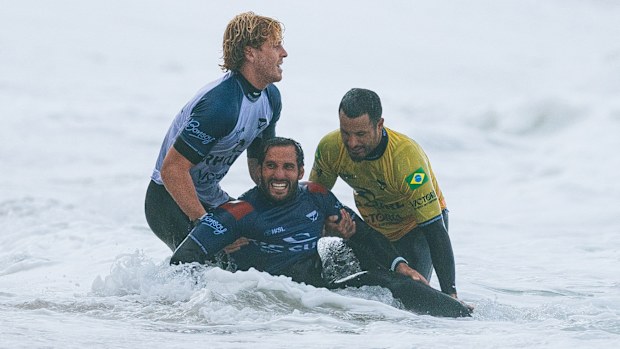 Ramzi Boukhiam of Morocco surfs in Heat 6 of the Opening Round at the Rip Curl Pro Bells Beach on April 22, 2025 at Bells Beach, Victoria, Australia. (Photo by Ed Sloane/World Surf League Via Getty Images)