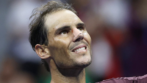 Rafael Nadal of Spain celebrates after defeating Fabio Fognini of Italy.