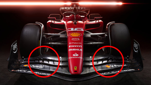 The front wing of the new Ferrari F1 car for 2023.