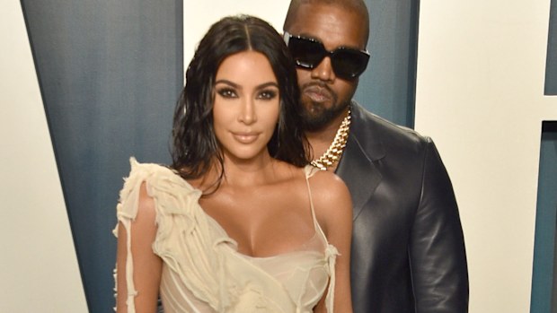 Kim Kardashian and Kanye West attend the 2020 Vanity Fair Oscar Party at Wallis Annenberg Center for the Performing Arts on February 09, 2020 in Beverly Hills, California. 