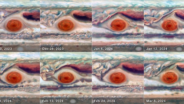 Hubble's images allowed scientists to measure the Great Red Spot's size, shape, brightness and color over one full oscillation cycle.