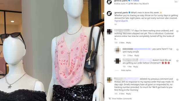 One post was still up on the General Pants Co. Instagram account with frustrated comments under it on Thursday morning.