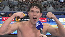Harrison Turner celebrates his world championships bronze medal.