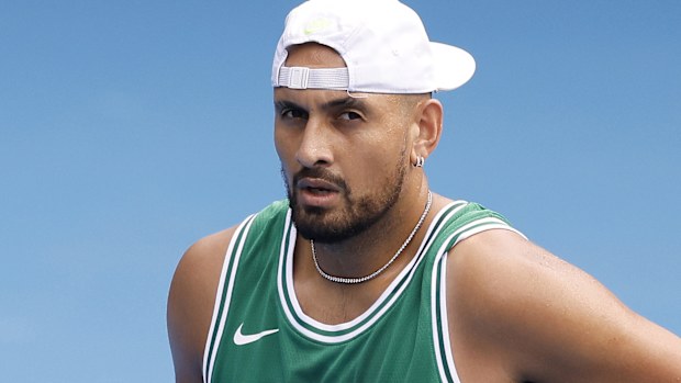 Nick Kyrgios of Australia looks on during a practice session ahead of the 2025 Australian Open at Melbourne Park on January 10, 2025 in Melbourne, Australia. (Photo by Daniel Pockett/Getty Images)