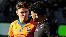 Beauden Barrett and Ardie Savea at Optus Stadium.