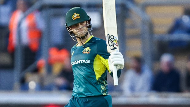 Jake Fraser-McGurk of Australia celebrates his half-century.