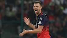 Josh Hazlewood of Royal Challengers Bengaluru celebrates the wicket of Shimron Hetmyer of Rajasthan Royals during the 2025 IPL match between Royal Challengers Bengaluru and Rajasthan Royals at M Chinnaswamy Stadium on April 24, 2025, in Bengaluru, India. (Photo by Pankaj Nangia/Getty Images)