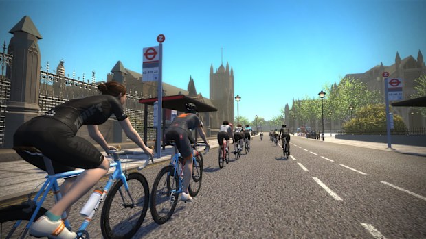 Zwift takes you through several locations around the world, including London.