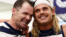 Patrick Dangerfield and Bailey Smith of the Cats.
